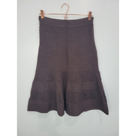 Tory Burch Brown Knit Fringe A Line Midi Skirt Women's XS Cotton - Picture 1 of 7